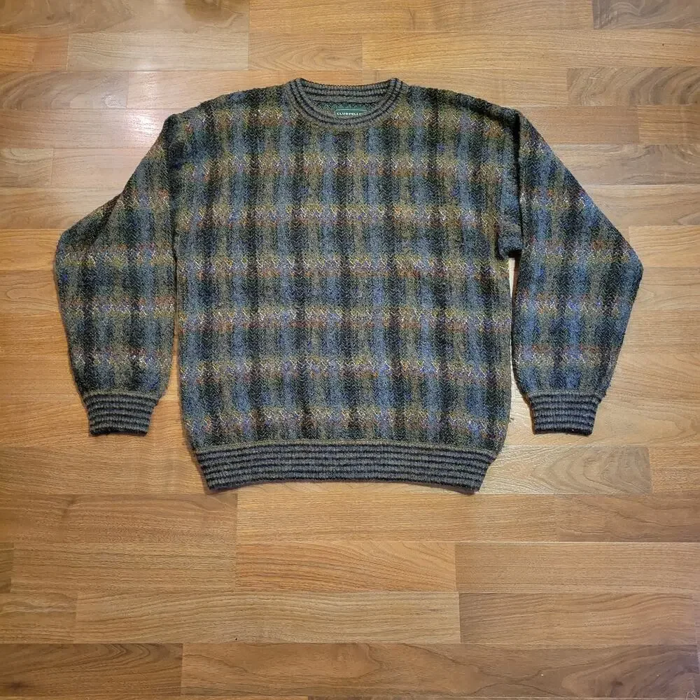 Club Fellow Vintage Wool Sweater Men’s Multicolor Knit Pullover Chevron Pattern